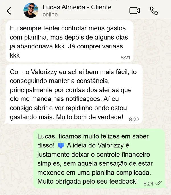 Depoimento de Lucas Almeida, cliente do Valorizzy